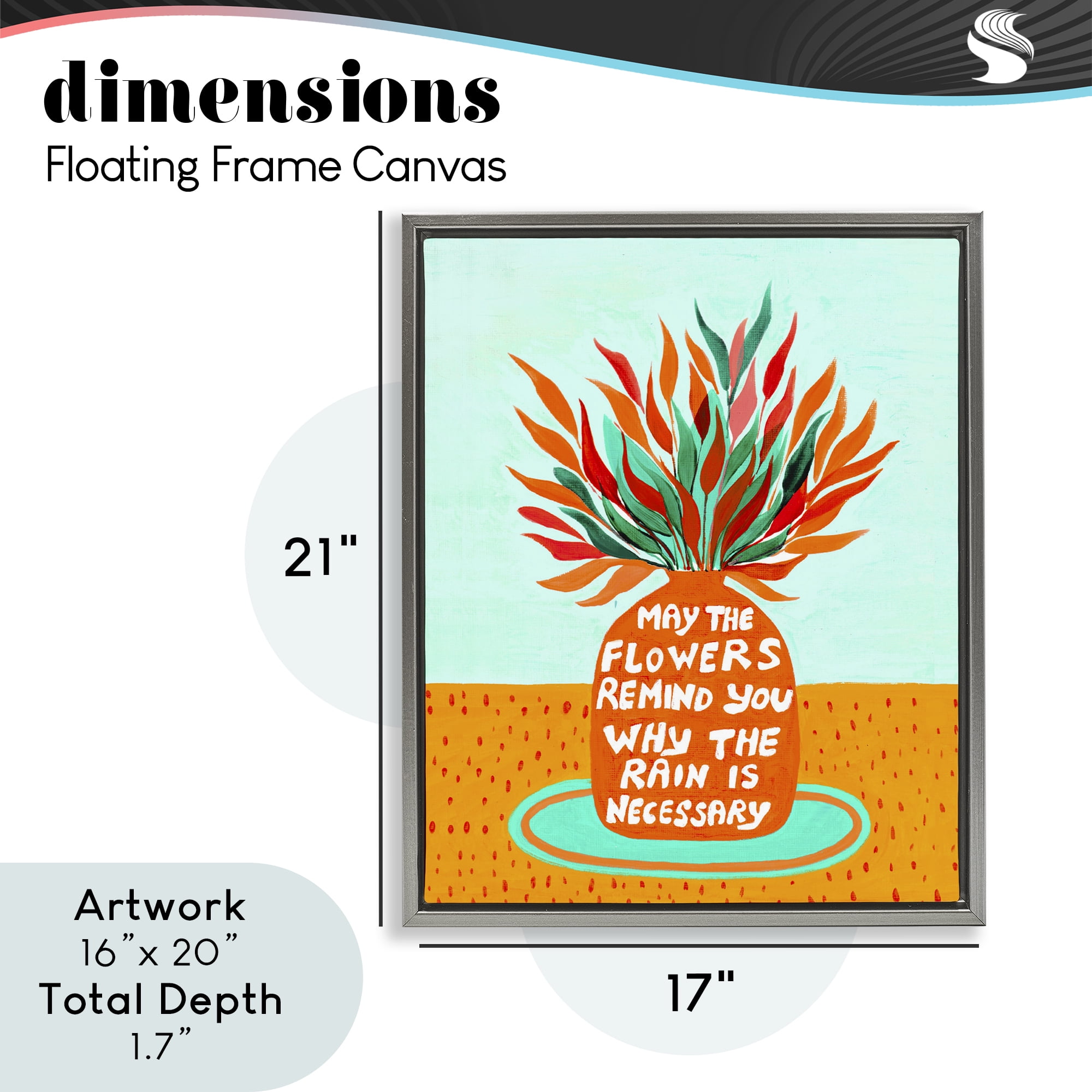 Flowers Remind Rain Is Necessary Gray Framed Floater Canvas Wall Art, design by Nabeela Rumi