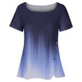 thumbnail image 4 of Dyegold Summer Tops for Women 2023 Trendy, Summer Shirts for Women Side Slit Button Ombre Tshirt Square Neck Short Sleeve Blouses Vintage Floral Print ​Tunics, 4 of 5