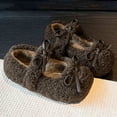 thumbnail image 5 of Kids Girl's Slip On Plush Mary Jane Shoes Fleece Lined Non Slip Loafers Toddler Cute Bowknot Princess Dress Shoes Brown Size 9 Toddler, 5 of 7