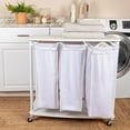thumbnail image 3 of Household Essentials 3-Bag Laundry Sorter, Smooth Laminate Shelving, Sturdy Steel Frame, Wheeling and Stationary Feet Options, Washable Linen Laundry Bags, 3-Load Capacity, Versatile, White, 3 of 9