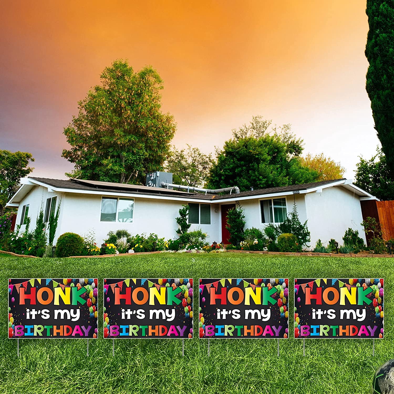 Honk It's My Birthday Yard Sign Set of 4, Double Sided, Quarantine Birthday Signs (Stakes Included) 19449