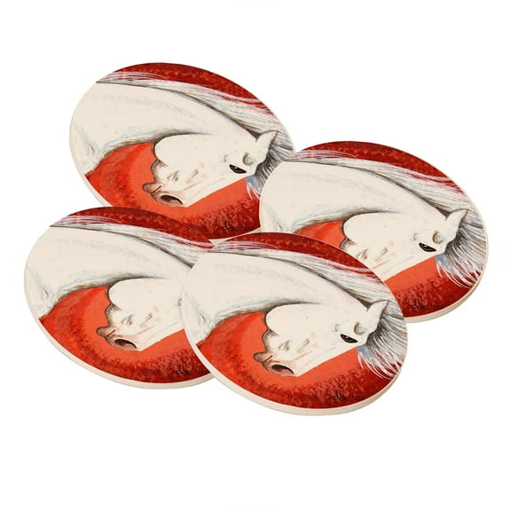 KuzmarK Sandstone Drink Coaster (set of 4) - White Andalusian Stallion Abstract Horse Art by Denise Every