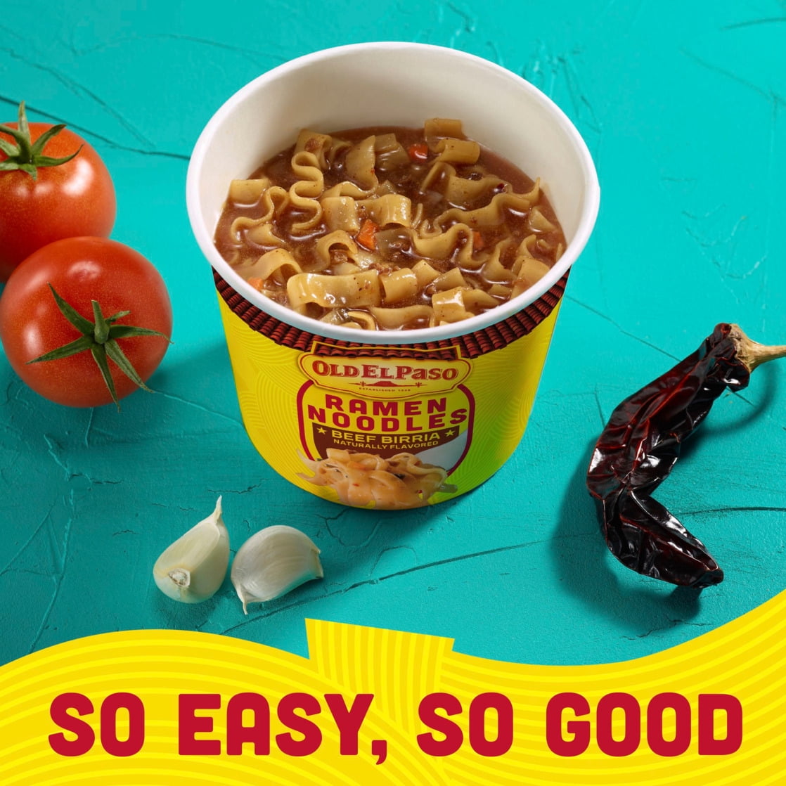 (8 pack) Old El Paso Ramen Noodles, Beef Birria Flavor, Microwave Soup Cup, 1.98 oz