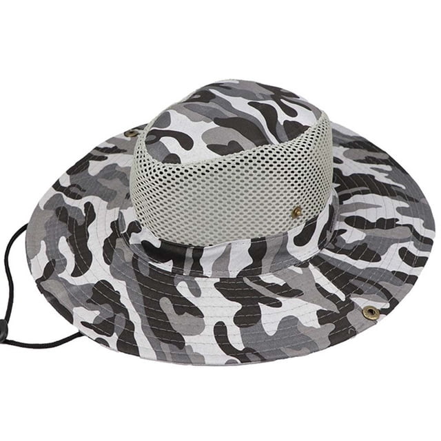 Sombrero De Pescador Pesca Protección Solar Gorra De Pesca Al Aire Libre Malla De Camuflaje Blanco Gris