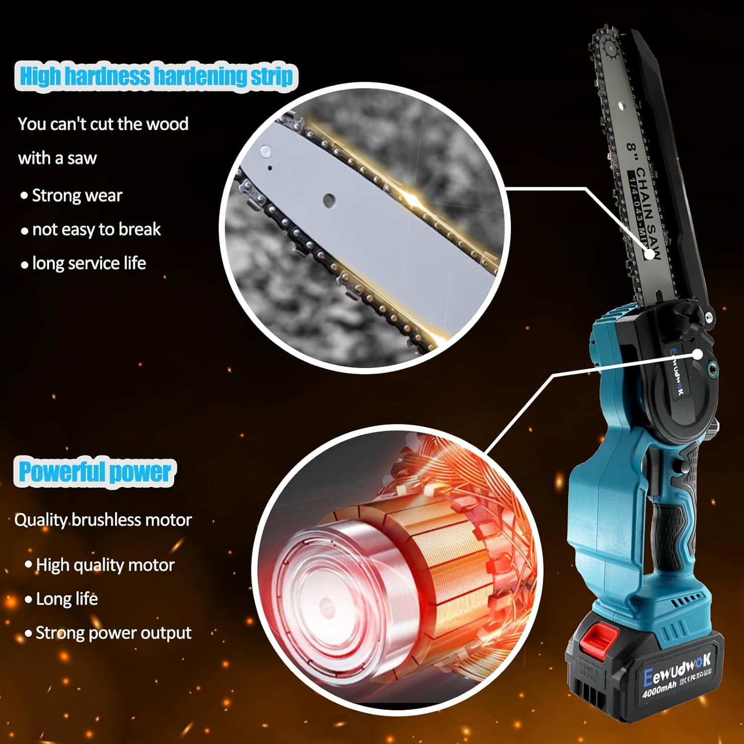 Mini Chainsaw Cordless 8 Inch,Hand Chainsaw Battery Powered,Rechargeable Hand Held Chain Saw,Power Chain Saws for Wood Cutting/Tree Trimming/Branch Pruning/Gardening/Camping