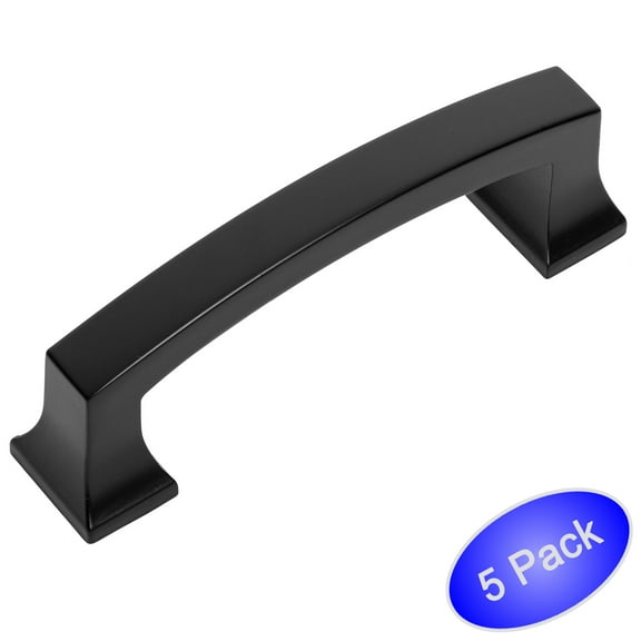 5 Pack - Cosmas 755-3FB Flat Black Contemporary Cabinet Hardware Handle Pull - 3" Inch (76mm) Hole Centers