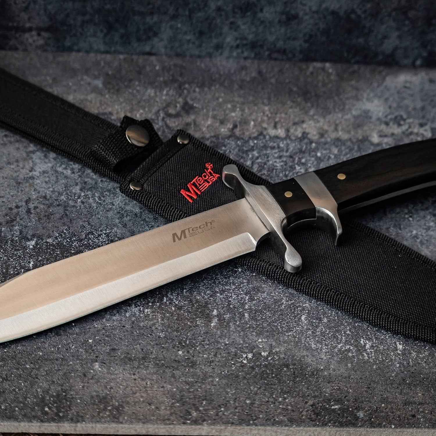 MTech USA Fixed Blade Tactical Knife, 15-Inch Overall, Satin Stainless Steel Blade, Black Pakkawood Handle