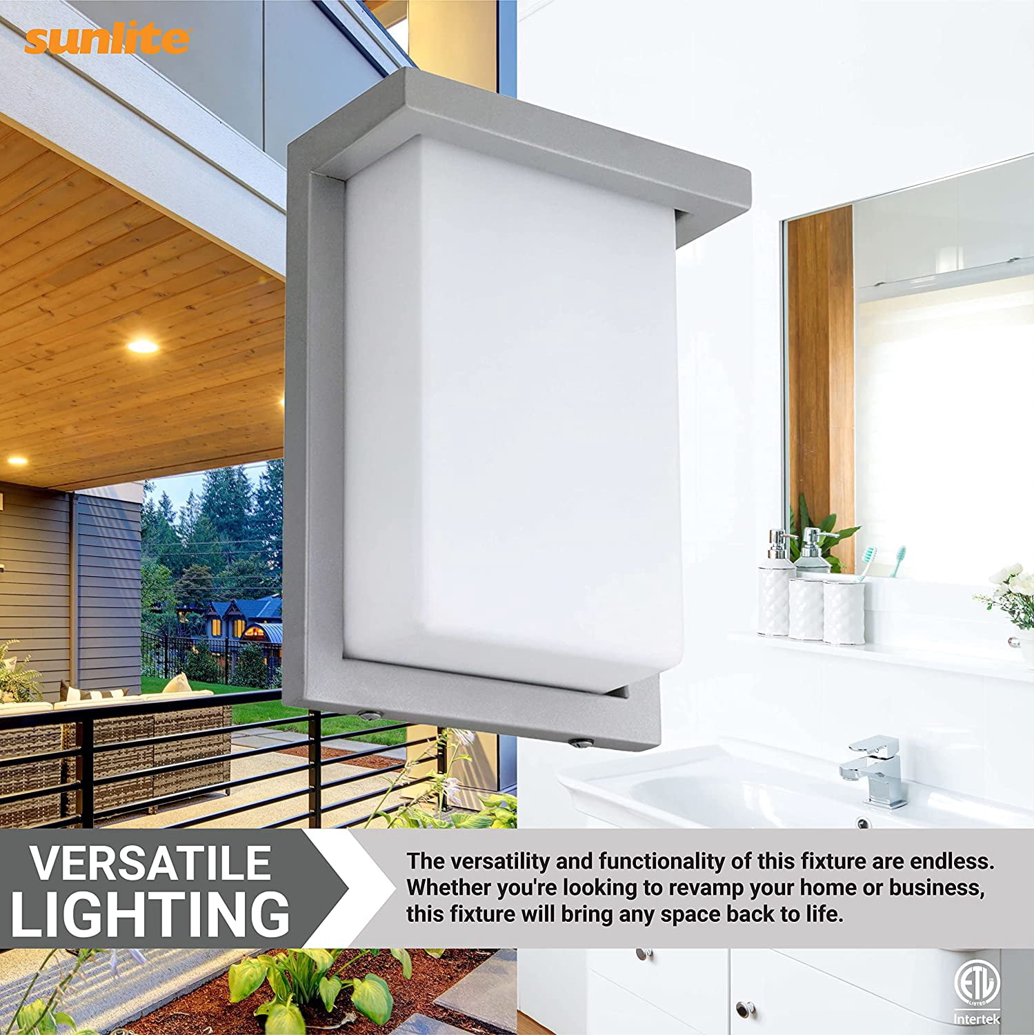 Sunlite 8-in 12w Silver Finish Outdoor Modern Wall Sconce Light Fixture