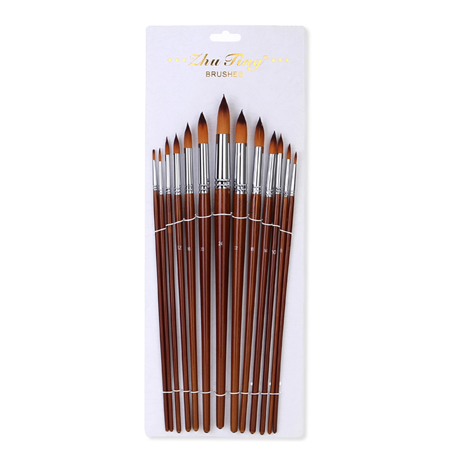 Gecheer 13pcs Professional Art Paint Brushes Set Long Wooden Handle Nylon Hair Paintbrush for