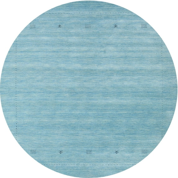 Ahgly Company Machine Washable Indoor Round Contemporary Sky Blue Area Rugs, 7' Round