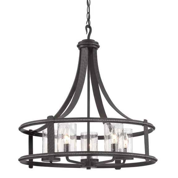 Palencia 5-Light Artisan Pardo Wash Rustic Wagon Wheel Chandelier for Dining Areas with No Bulbs Included