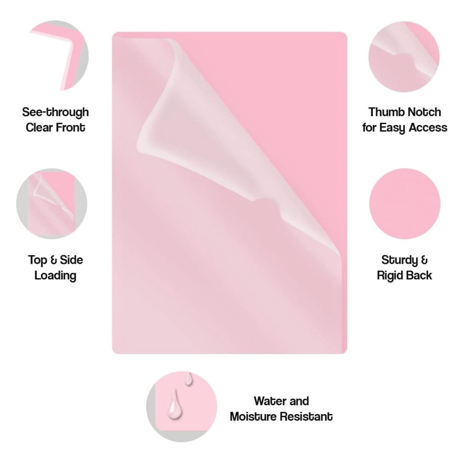 Pink Vinyl Folders Letter Size - Heavy Duty Plastic Folders with Pocket (50 Pack)