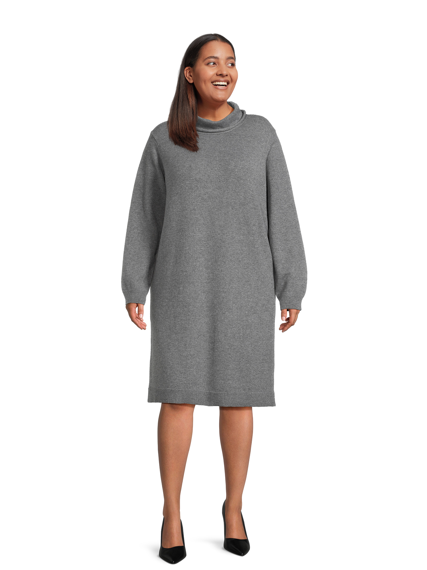 Terra & Sky Women's Plus Size Turtleneck Tunic Length Sweater Dress - image 2 of 5