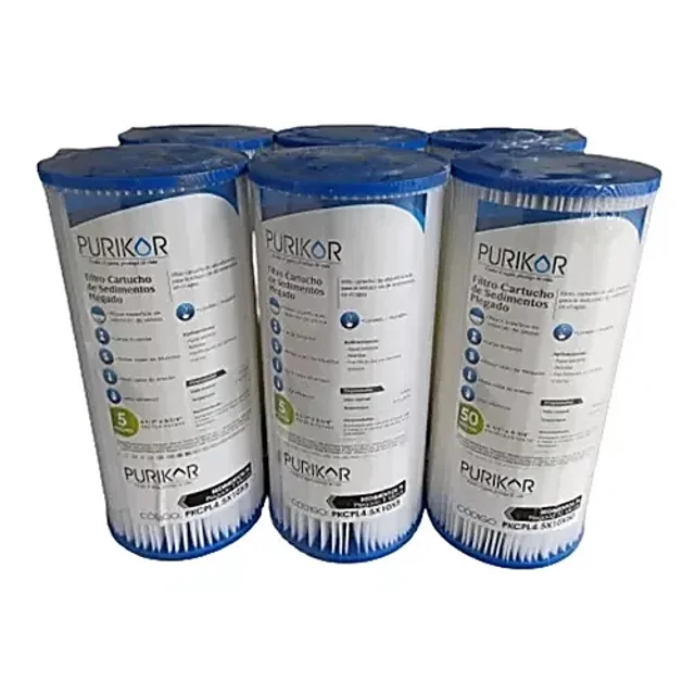 6 Cartuchos Sedimentos Plegable 50 Micras, 4.5" X 10", Purikor