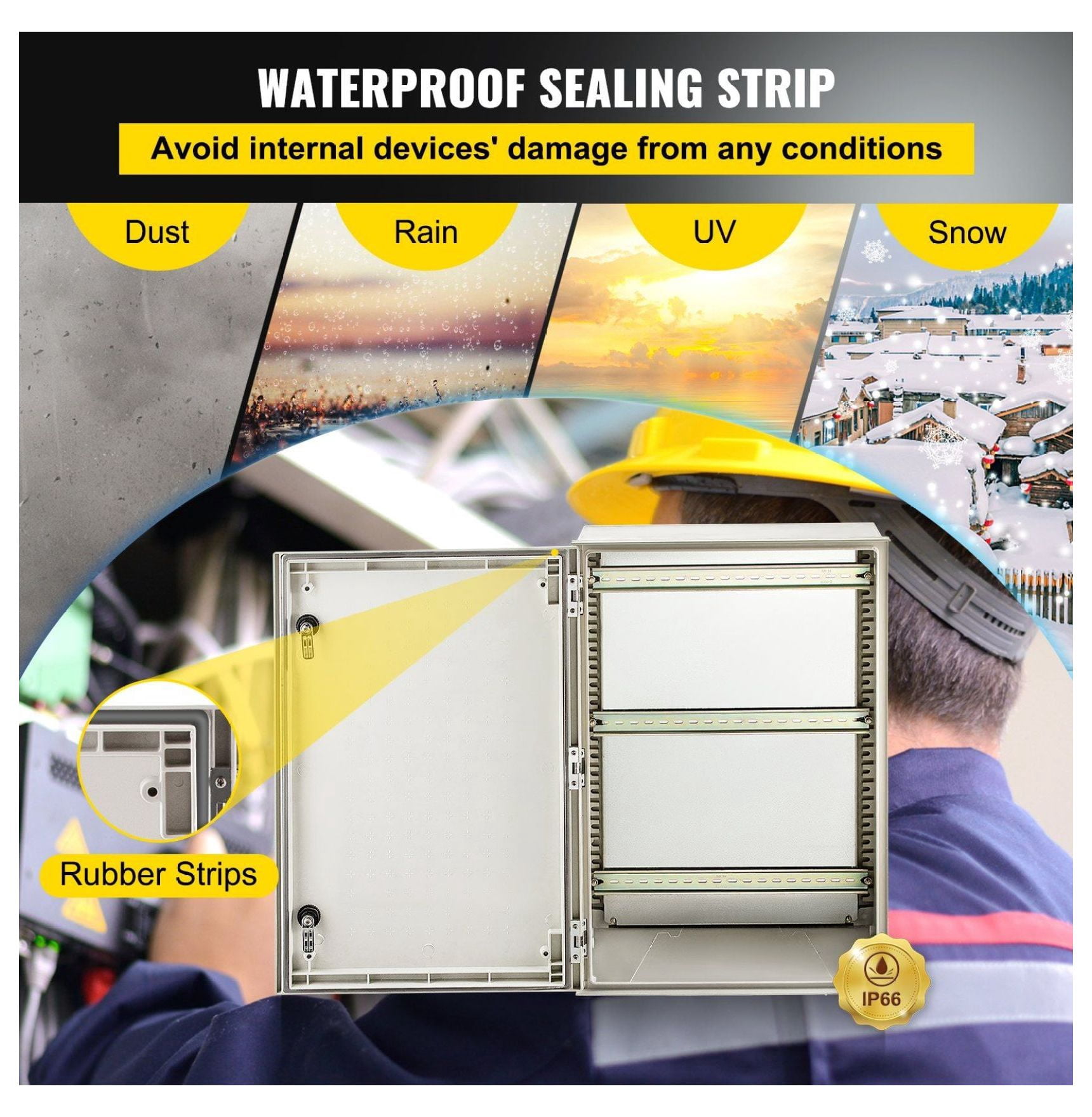NEMA 4X Enclosure Fiberglass Electrical Box 24x16x9", IP66 Waterproof Outdoor Junction Box with Mounting Plate, 60x40x23cm, Indoor/Outdoor Electrical Cabinet