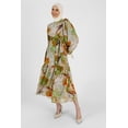 thumbnail image 3 of Brown - Green - Floral - Crew neck - Fully Lined - Modest Dress - Refka, 3 of 5
