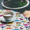 Ambesonne Cartoon Fitted Round Tablecloth, Colorful Funny Dinosaurs, 36