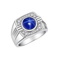 thumbnail image 3 of RYLOS Mens Rings Sterling Silver Designer Round Gemstone &  Diamond Ring Blue Star Sapphire September Birthstone Rings For Men, Men's Rings, Silver Rings, Sizes 8 - 13, 3 of 7