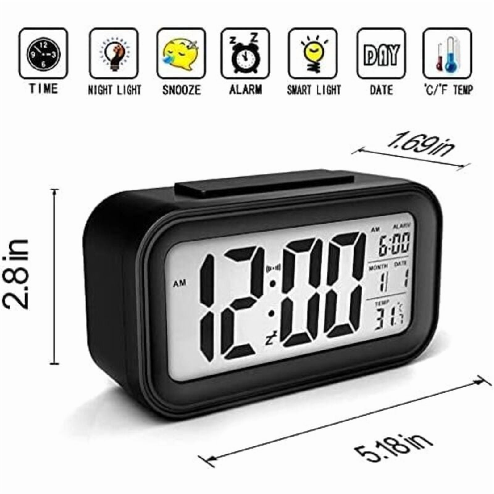 Digital Alarm Clock, Digital Clock Battery Operated Silent Alarm Clock for Kids Adults Large LED Display Temperature Calendar(Black)
