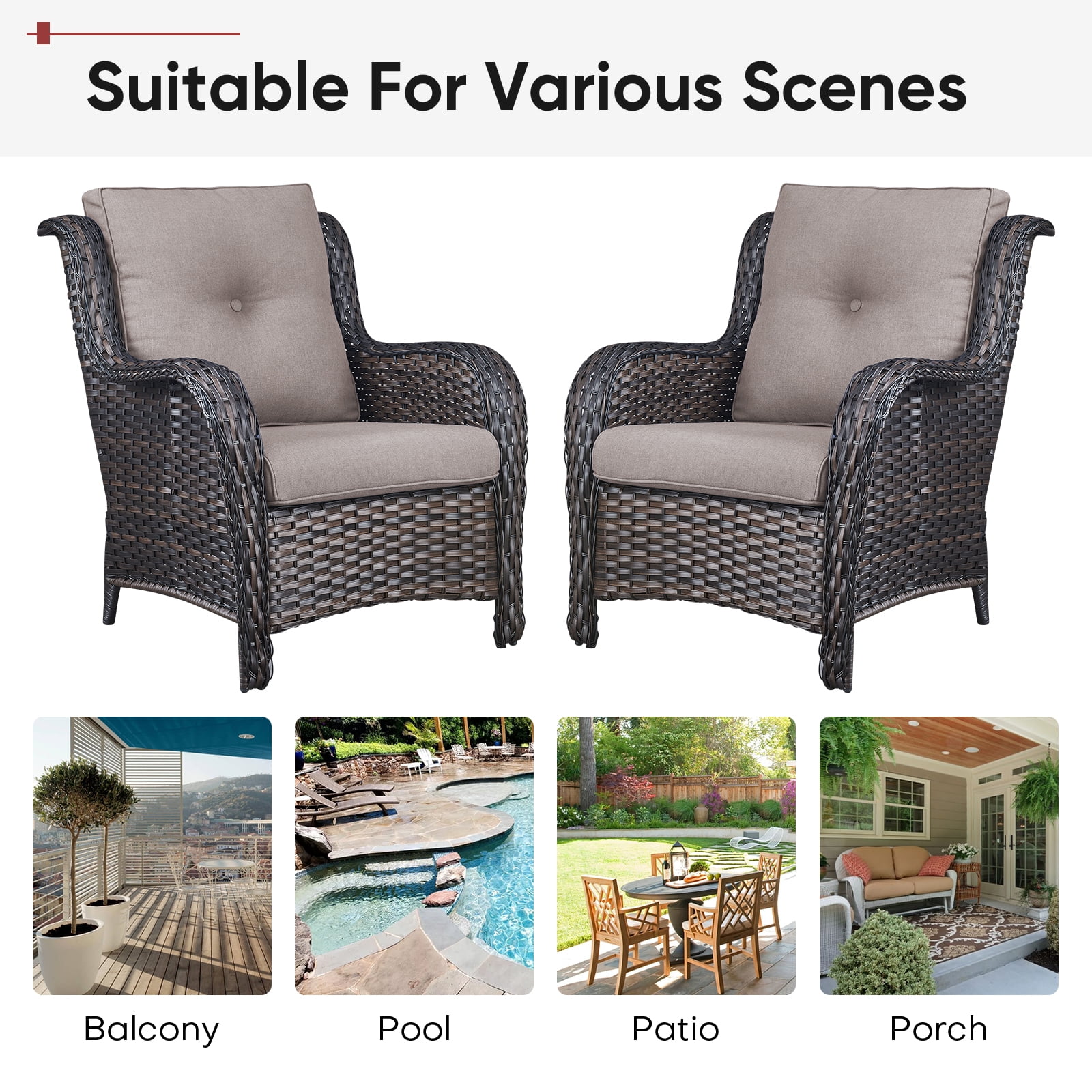 POCASSY Patio Furniture Cushions Set of 2, 22.5"*22.5" Outdoor Cushion for Patio Furniture, Water Resistant, Fade Resistant, Deep Seat Seat and Back Cushion for Chair, Sofa, and Couch, Gray