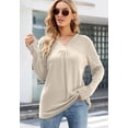 thumbnail image 1 of Camisa de mujer camisetas de manga larga cuello pico tops plisados túnica, 1 of 5