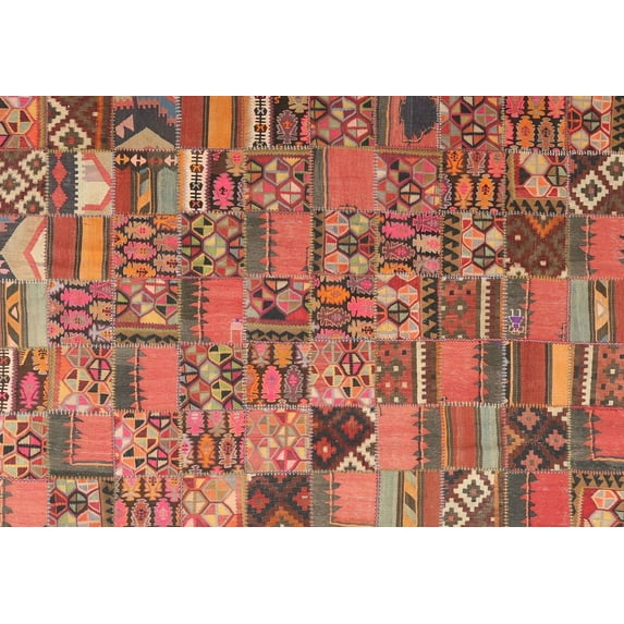Ahgly Company Indoor Rectangle Contemporary Brown Patchwork Area Rugs, 6' x 9'