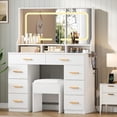 thumbnail image 1 of Vanity Desk with Mirror and Lights, Makeup Table with Glass Top & 8 Drawers, 3-Color LED Mirror, Power Outlets & USB, Hair Dryer Holder, Stool Included, Dressing Table Set for Bedroom, 1 of 7