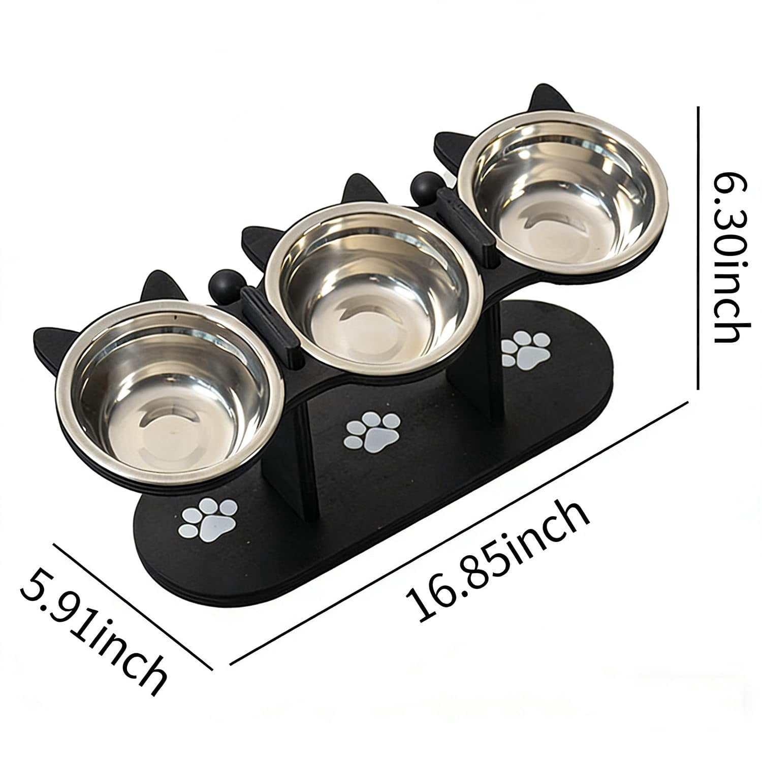 2026 Upgraded Anti-Slip Elevated 3-Bowl Pet Feeder, Cat Feeding Station with 3 Stainless Steel Bowls, 15° Tilted Adjustable Height Raised Pet Food Bowls with Stand for Dogs and Cats