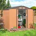 thumbnail image 4 of HOGYME 8' x 6' Outdoor Storage Shed with Double Sliding Door and 4 Vents, Metal Garden Shed Tool Bike Shed Pet House Garbage Room for Backyard, Patio, Lawn, Coffee Brown, 4 of 9
