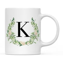 Koyal Wholesale Ceramic Coffee Mug, Garden Green Monogram Initial Letter K