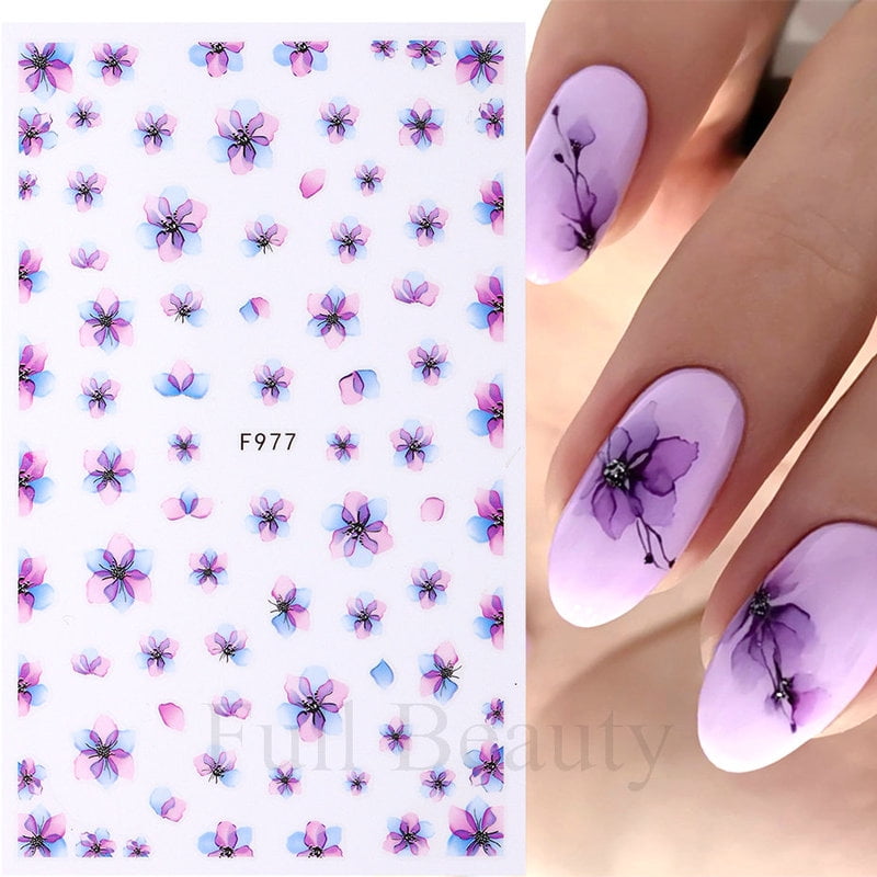 Simple Flowers 3D Nail Stickers Spring Summer Blossom Floral Tulip Fruit Nail Art Decals Adhesive Sliders Manicure Decorations