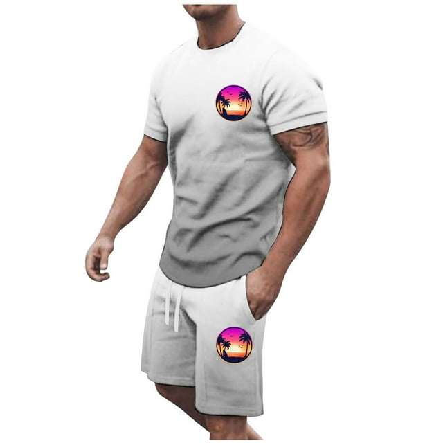 toraway Mens Suits Men's Summer Short Sleeved Round Neck Home Short Sleeved T Shirt Set XXL