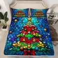 thumbnail image 2 of Manfei Ccolorful Christmas Tree Full Size Sheets,Watercolor Retro Glass Bed Sheets,Merry Xmas Sheet Sets For Girl Kids,Breathable Home Decor,4 Pieces, 2 of 7