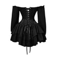 thumbnail image 5 of SRZYMJ Women High Waist Lace Up Tiered Ruffle Skirt Textured Fabric Bodycon Asymmetrical Hi Low Hem Gothic Steampunk Party Cocktail Midi Skirt XXS, 5 of 8
