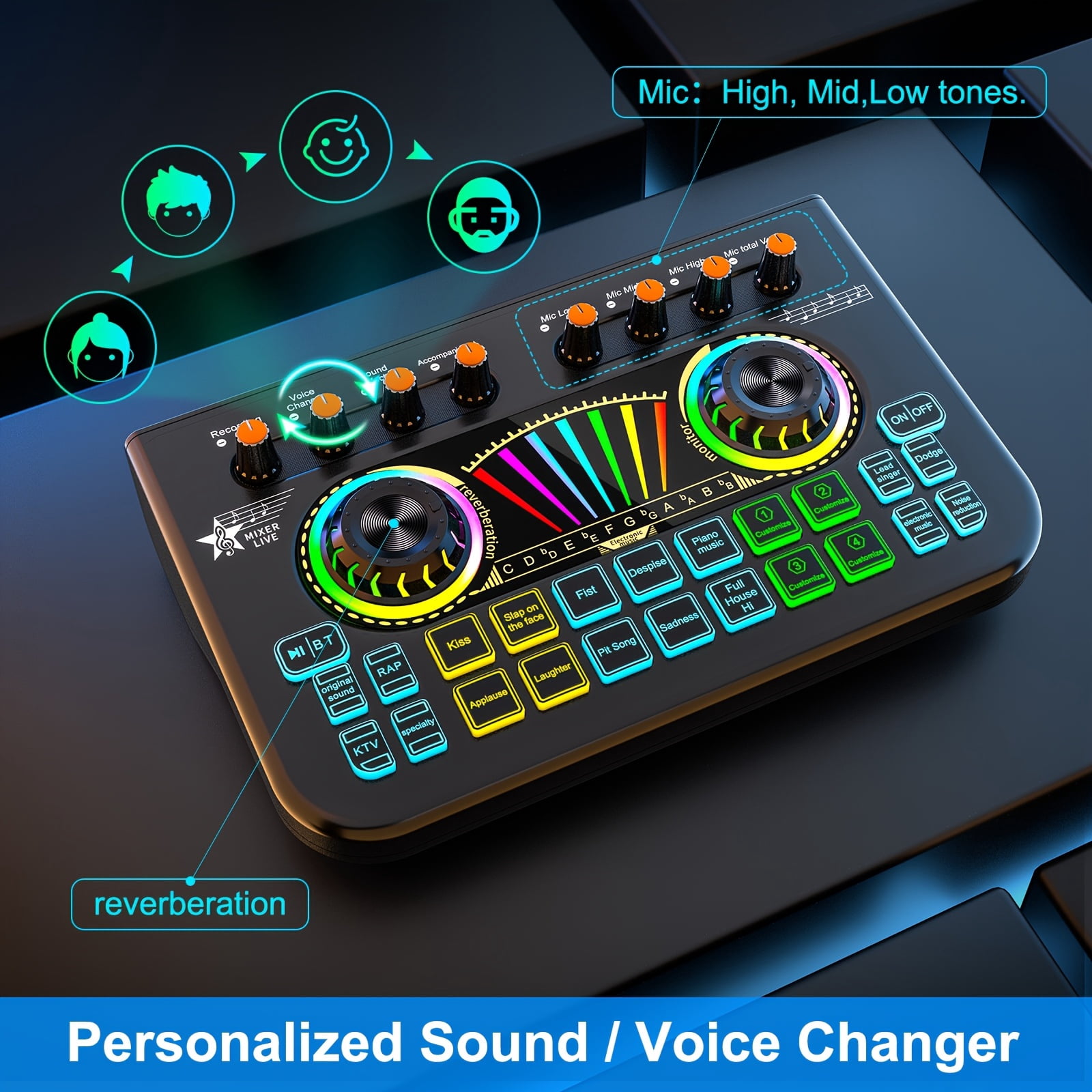 Professional Mic Mixer Set for Podcast Singing Gaming DJ - Studio Recording Controller with Wireless Microphone, Karaoke Machine & Dynamic Condenser Mic