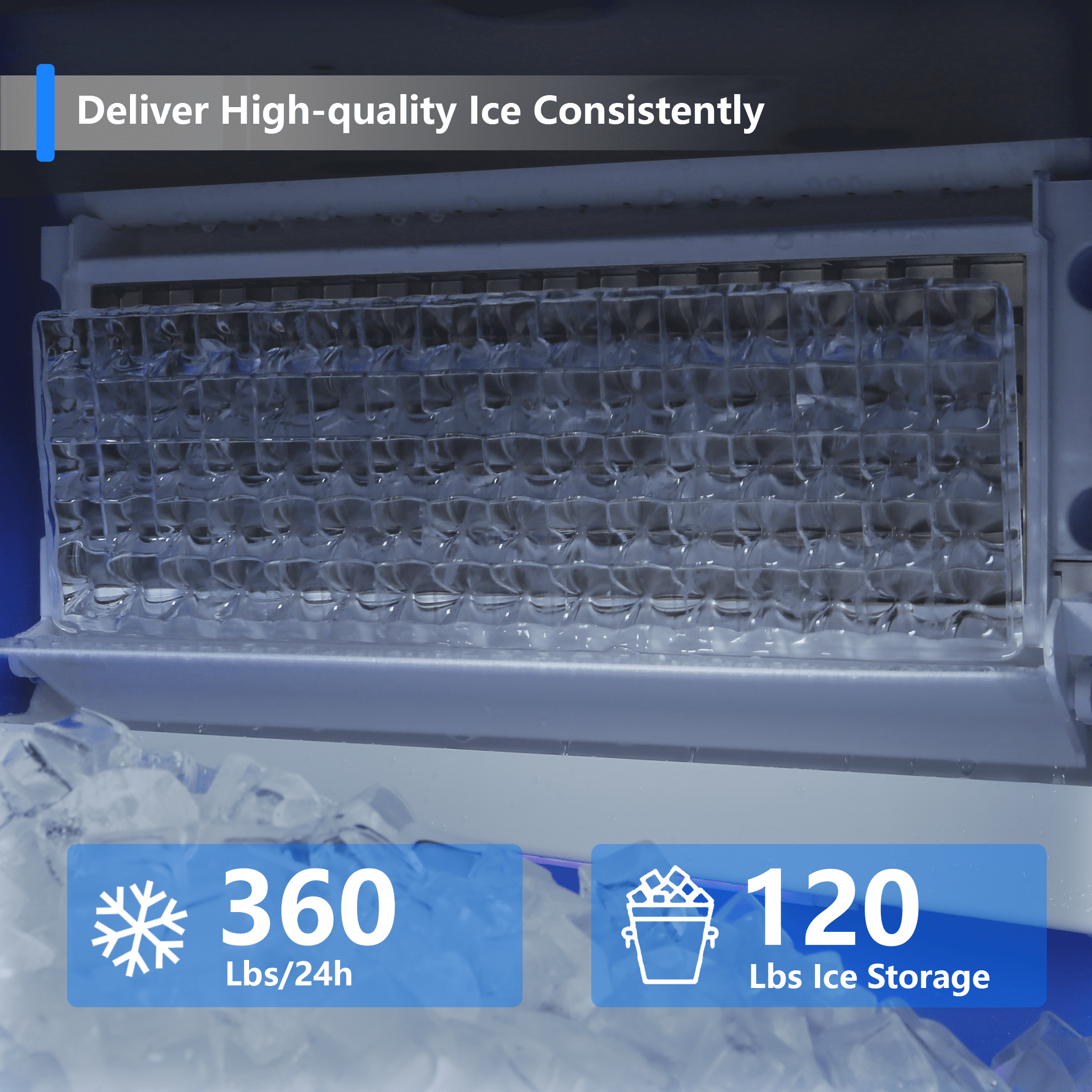 Coolake 360lbs Commercial Ice Machine, Stainless Steel Under Counter Ice Maker with 120lbs Storage, 115V