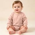 thumbnail image 2 of QIbmong Newborn Infants Cotton Romper Long Sleeve Crew Neck Soft Outwear Bodysuit Casual Pull on Snap Button Fall Winter Clothes(0-3 Months,Pink), 2 of 6