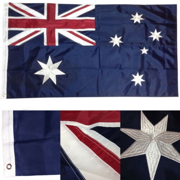 3x5 Embroidered Australia Australian 210D Sewn Nylon Flag 3'x5' w/ Clips