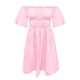 thumbnail image 5 of Gibobby Vestido casual de verano para mujer Vestido de verano para mujer, manga farol, hombros descubiertos, minivestidos con volantes, línea A, vestido fluido(Rosa,XL), 5 of 5