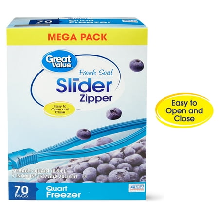 - (2 pack) Great Value Slider Zipper Freezer Bags, Quart, 70 Count