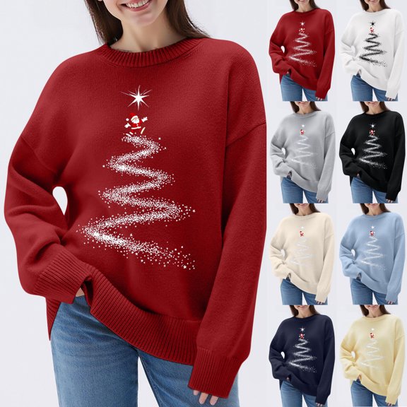 LVHAOGJOB Womens Christmas Sweaters Long Sleeve Tops Warm Winter Blouse for Ladies Graphic