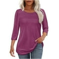 thumbnail image 2 of Womens Summer Tops 2025 Plus Size Solid Color T-Shirt Summer Casual Loose Women's Trendy 3/4 Length Sleeves Pullover Lightweight Blouse Tops S-3XL, 2 of 6