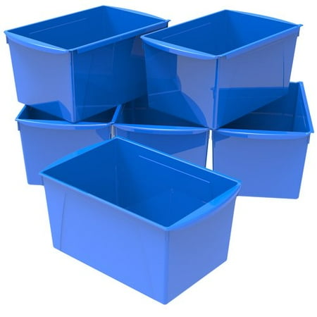 Storex Extra Large Book Bin, Blue, 6-Pack