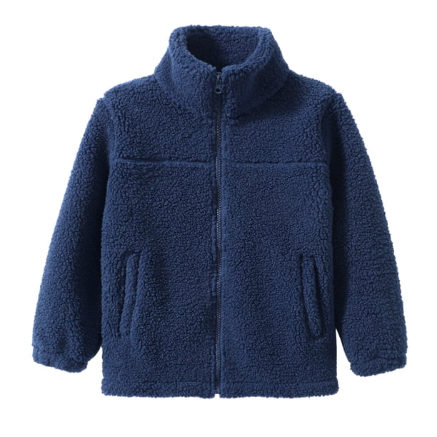 Gibobby Chamarra de forro polar para niños y niñasNiñas Niños Manga Larga Invierno Color Sólido Caliente Outwear Espesar Chaqueta Abrigo(Marina, 3-4 Años)
