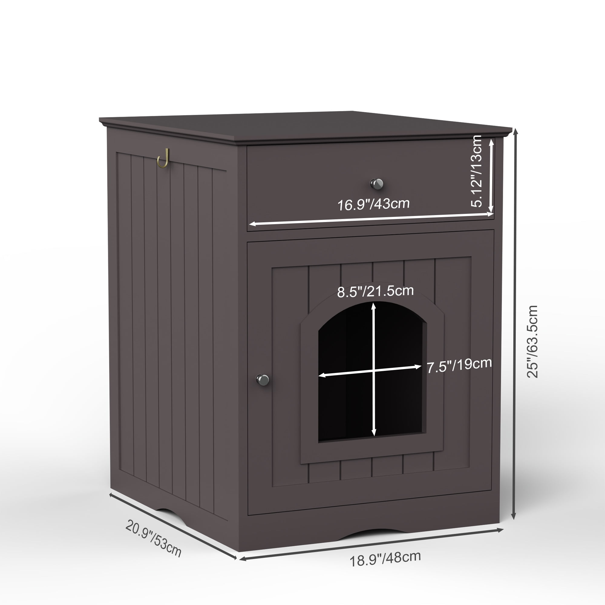 Pefilos 19" Cat Litter Box Enclosure, Indoor Pet Crate-Hidden Cat House Cat Washroom with Vent Holes, Brown