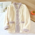 thumbnail image 2 of Fuzzy Button Down Pajama Tops for Women Colorblock Winter Plush Fluffy Cardigan Jacket Sleepwear Plush Winter House Coat with Pockets, 2 of 4
