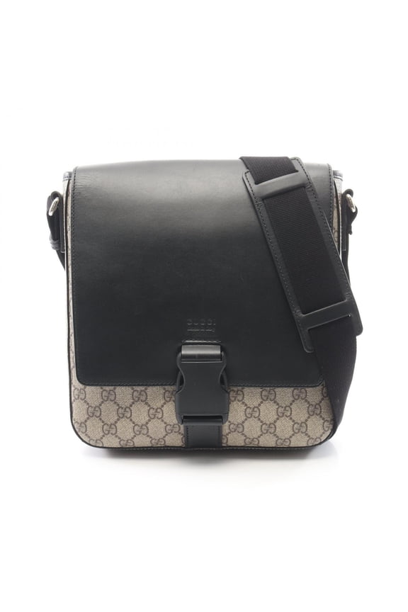 Pre-Owned Gucci GG Supreme Shoulder Bag/Handbag, Coated Canvas and Leather, Men's, Beige/Black,...