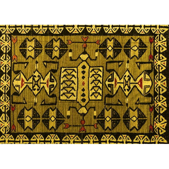 Ahgly Company Machine Washable Indoor Rectangle Abstract Yellow Modern Area Rugs, 2' x 3'