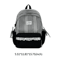 thumbnail image 2 of Plaid Patchwork Backpack, Lace Trim School Backpack with Side Bowknots, Spacious Bag with Multi-Compartment for Travel Shopping (Black), 2 of 7
