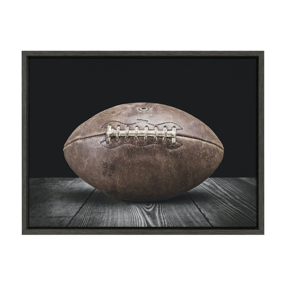 DesignOvation Sylvie Vintage Football Sport Print Framed Canvas Wall Art By Shawn St. Peter, 18x24 Dark Grey, Traditional Classic Wall Decor For Office, Bedroom, Or Living Room